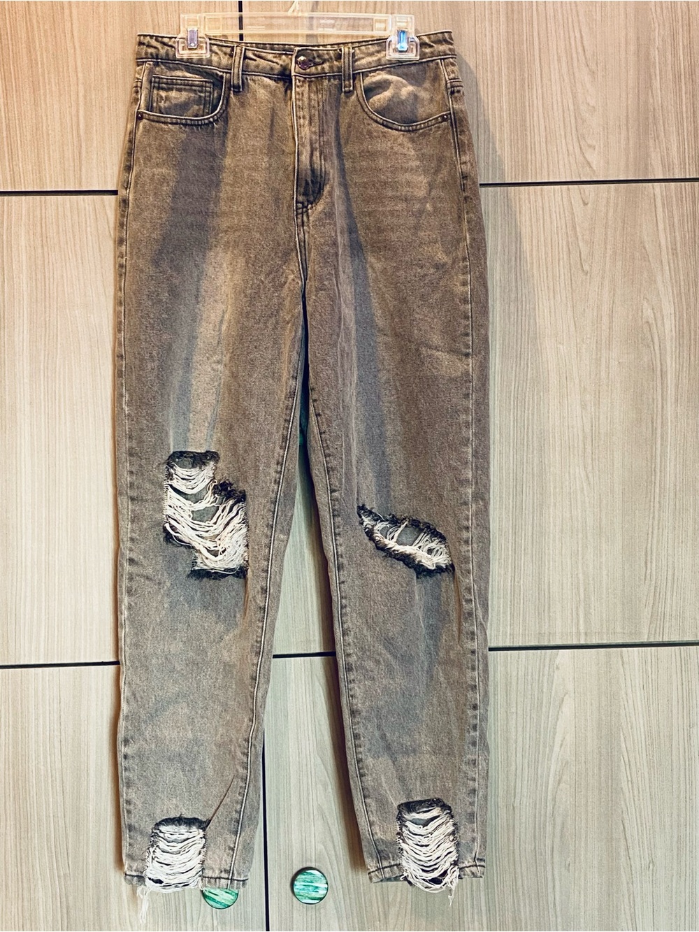 Pretty Little Thing Women's Mom Jeans Gray Distressed High Rise Denim Size 8